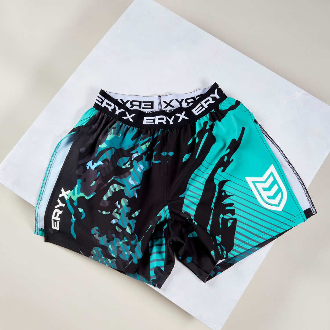 Eryx Teal Carbon High Split Shorts
