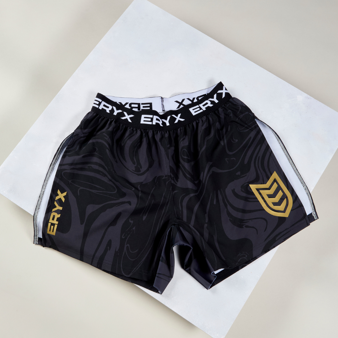 Eryx Black Marble High Split Shorts
