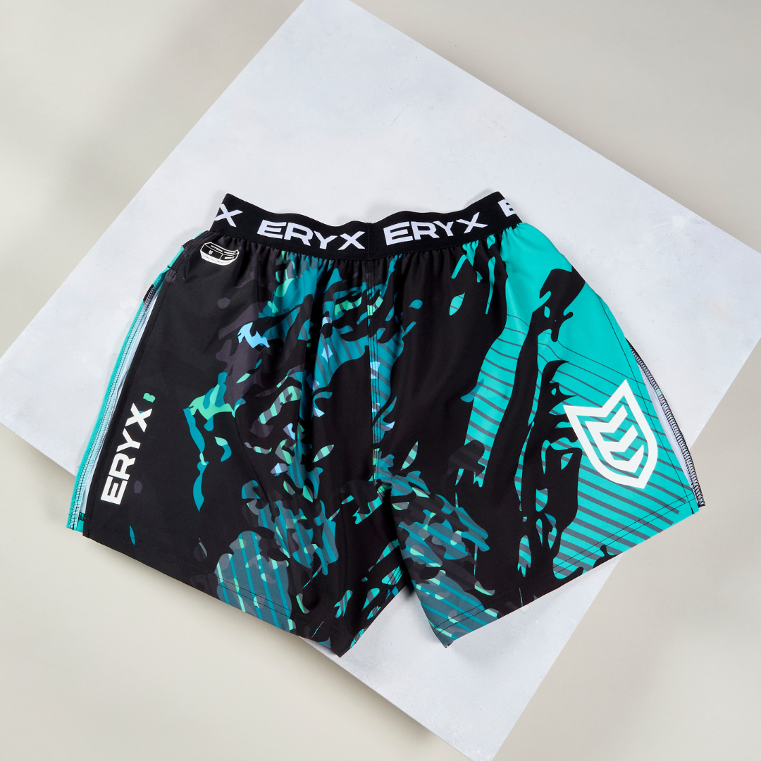 Eryx Teal Carbon High Split Shorts