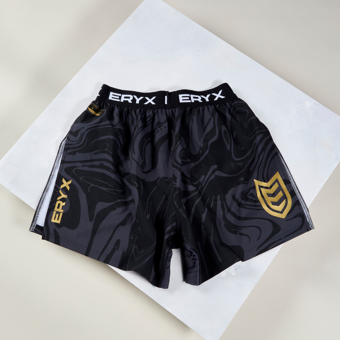 Eryx Black Marble High Split Shorts