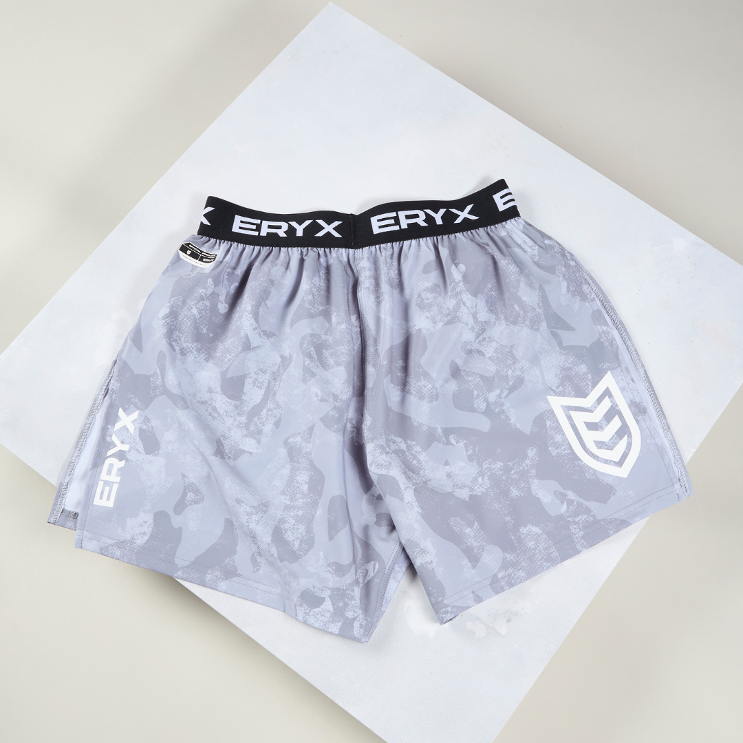 Eryx Grey Camo High Split Shorts