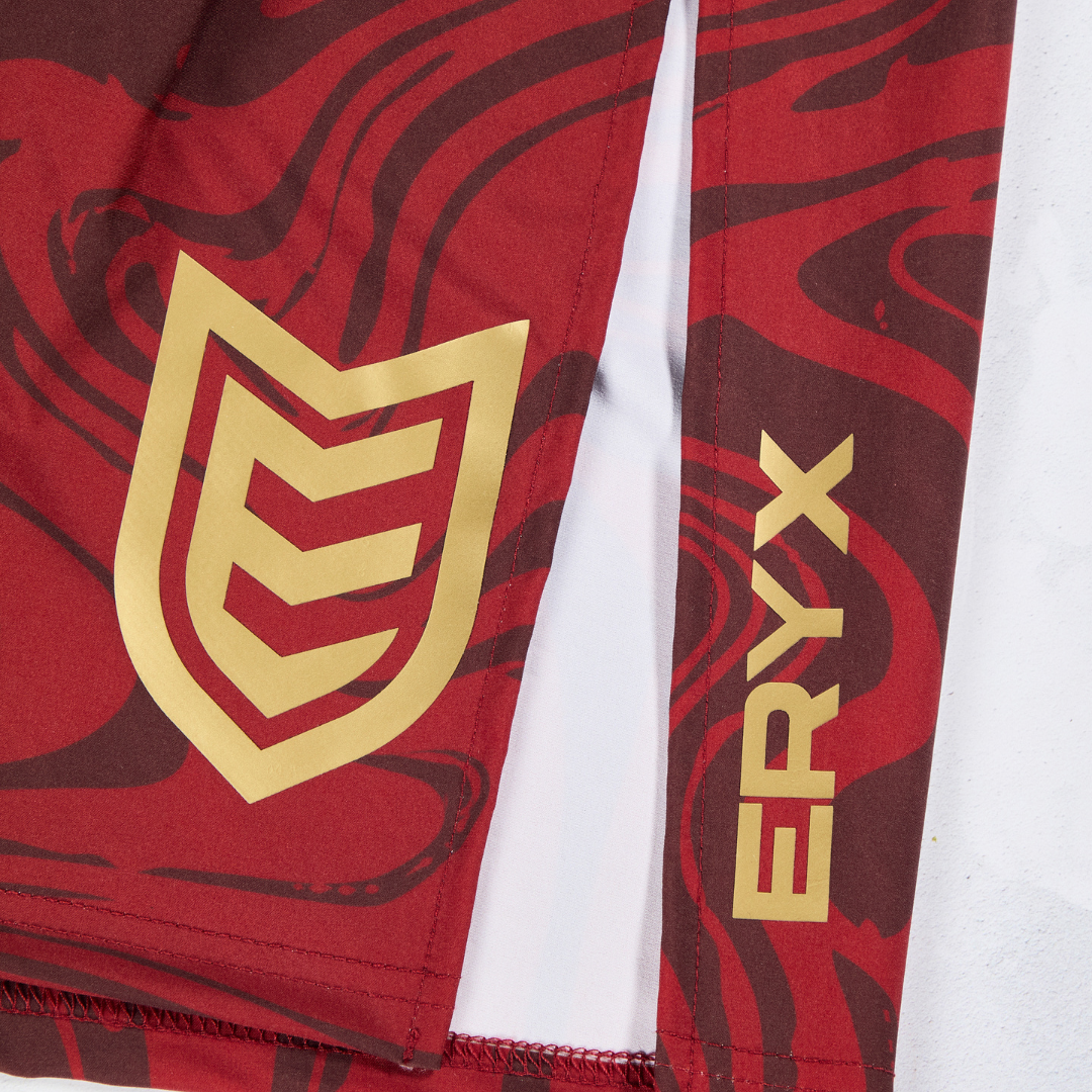 Eryx Red Marble High Split Shorts