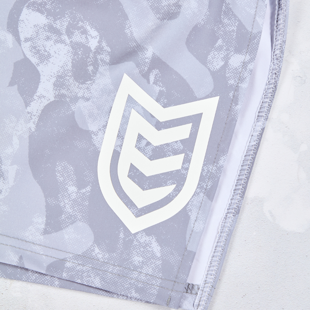 Eryx Grey Camo High Split Shorts