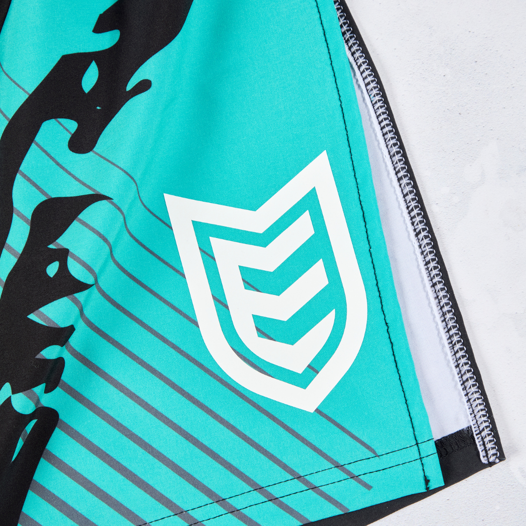 Eryx Teal Carbon High Split Shorts