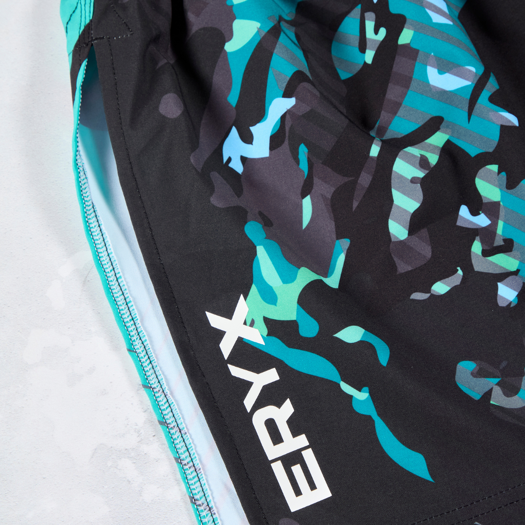 Eryx Teal Carbon High Split Shorts