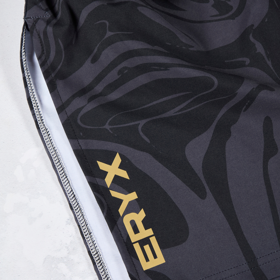 Eryx Black Marble High Split Shorts