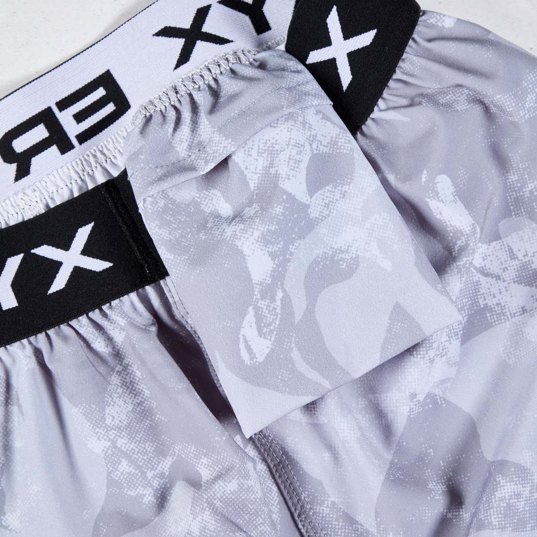 Eryx Grey Camo High Split Shorts