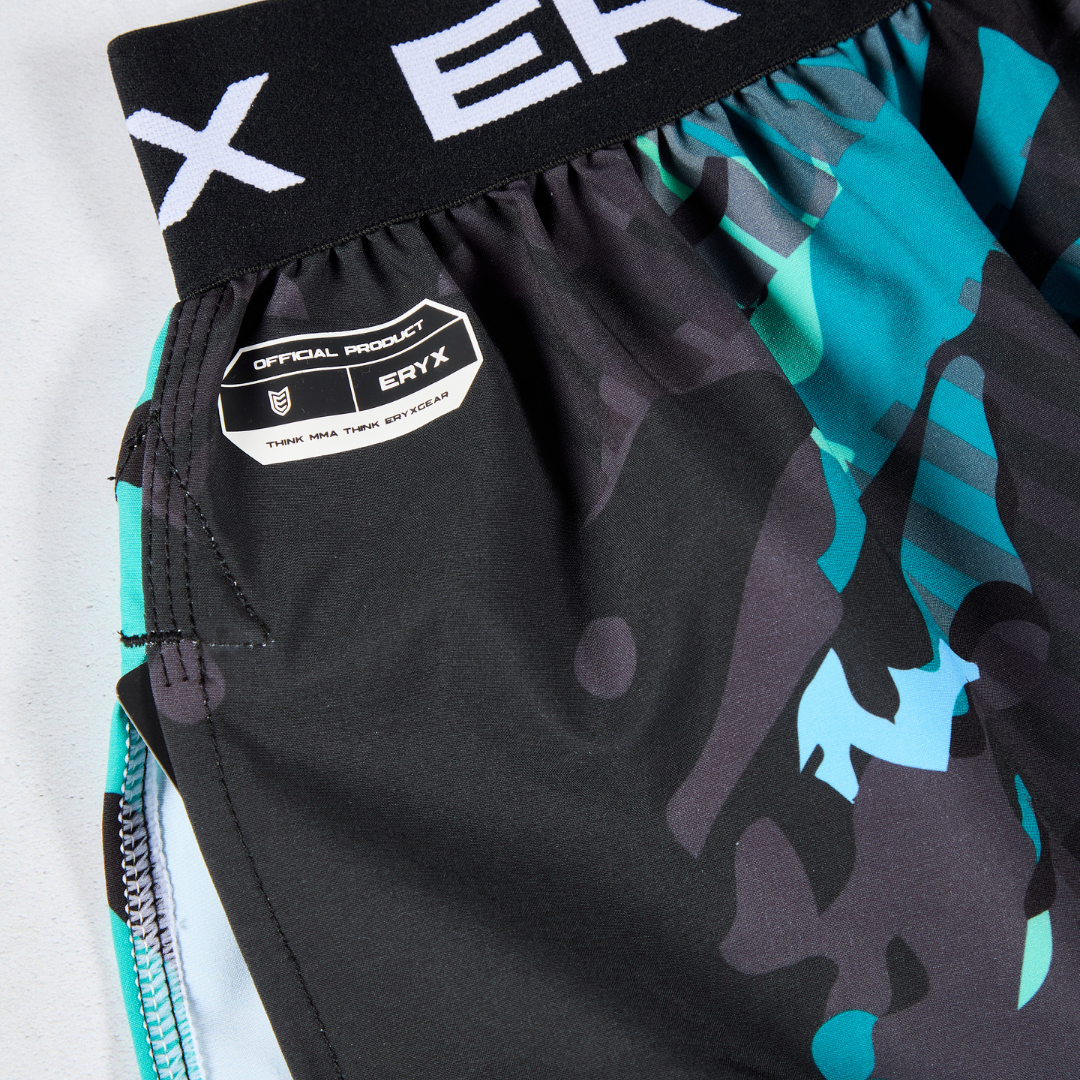 Eryx Teal Carbon High Split Shorts