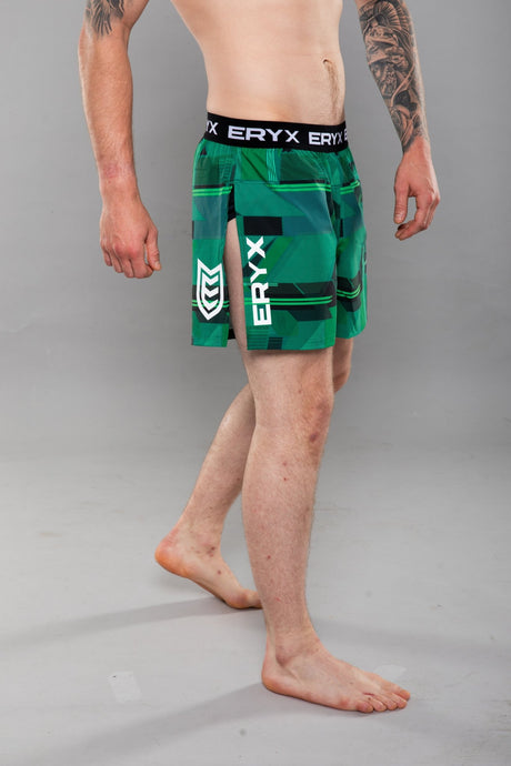 Eryx Glitch High Split MMA Shorts Green - Eryxgear