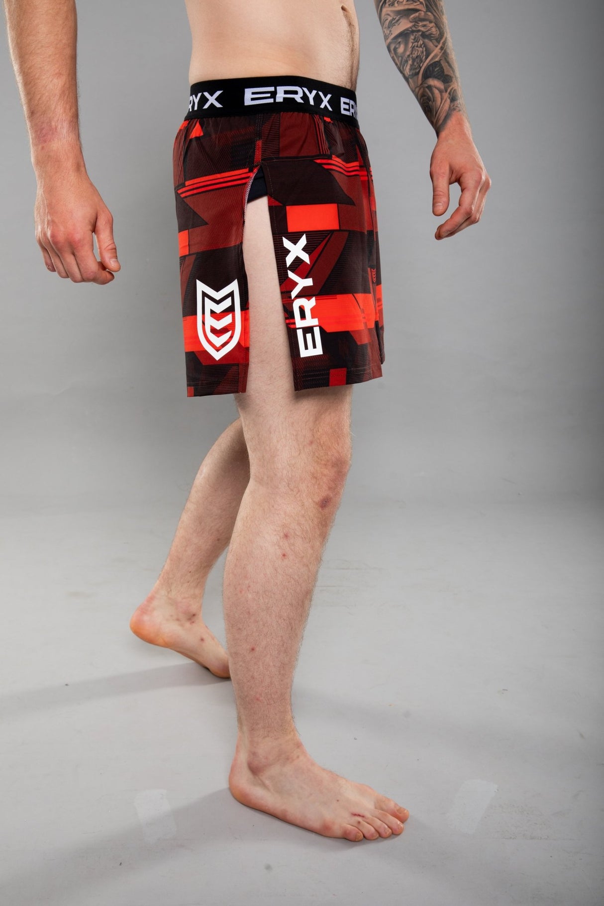 Eryx Glitch High Split MMA Shorts Red - Eryxgear