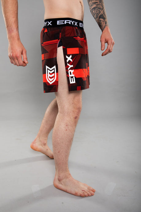 Eryx Glitch High Split MMA Shorts Red - Eryxgear