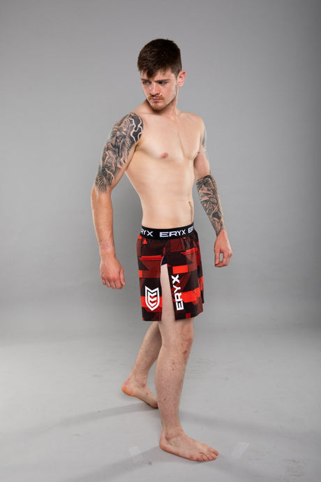 Eryx Glitch High Split MMA Shorts Red - Eryxgear