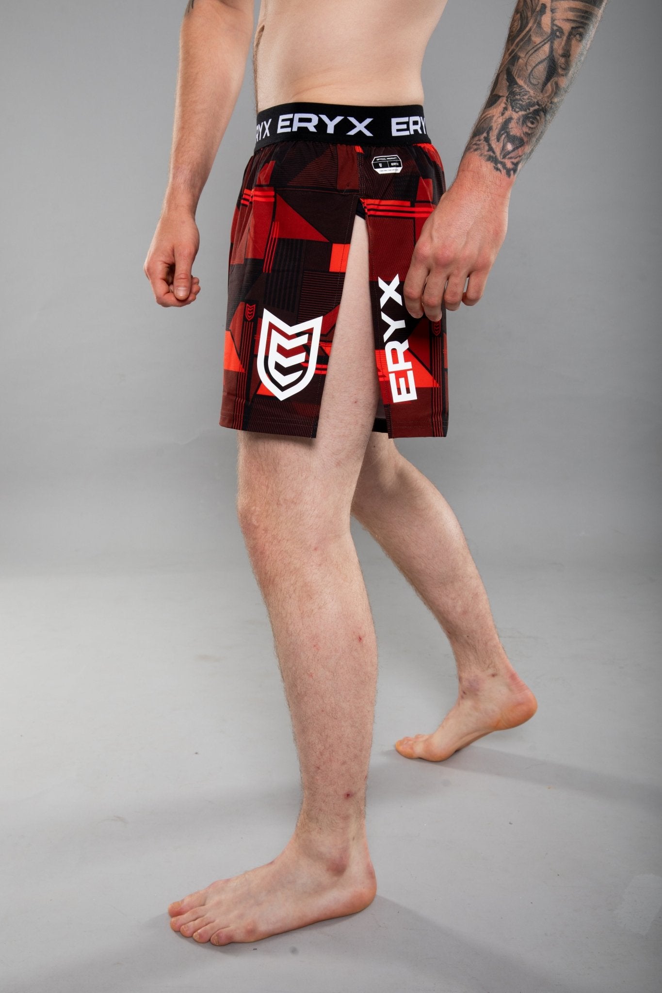 Eryx Glitch High Split MMA Shorts Red Eryxgear