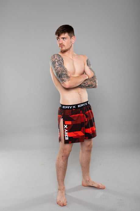 Eryx Glitch High Split MMA Shorts Red - Eryxgear