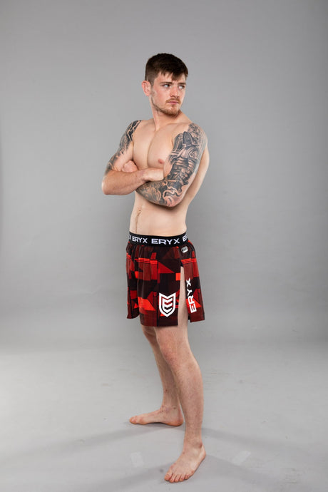 Eryx Glitch High Split MMA Shorts Red - Eryxgear