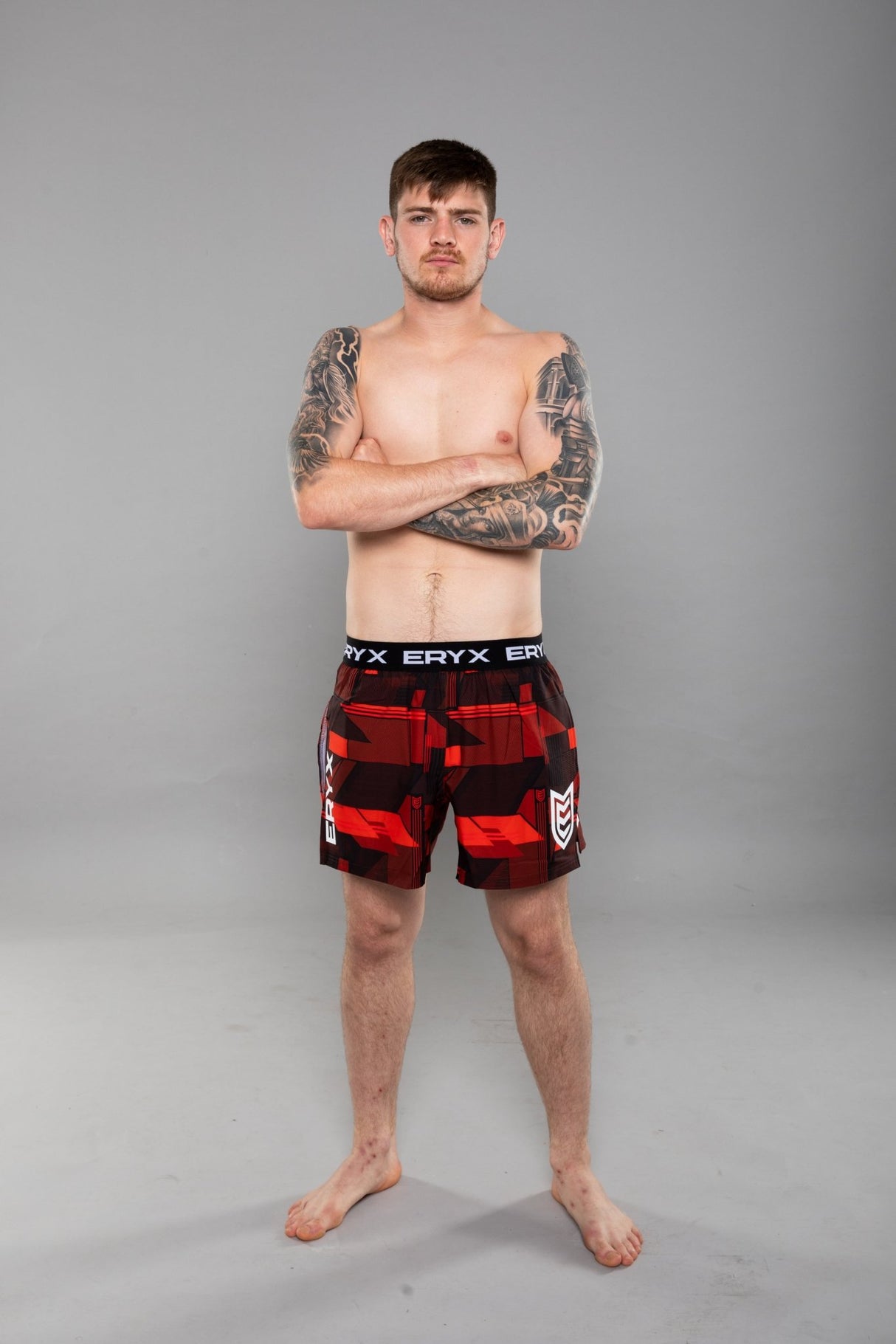 Eryx Glitch High Split MMA Shorts Red - Eryxgear