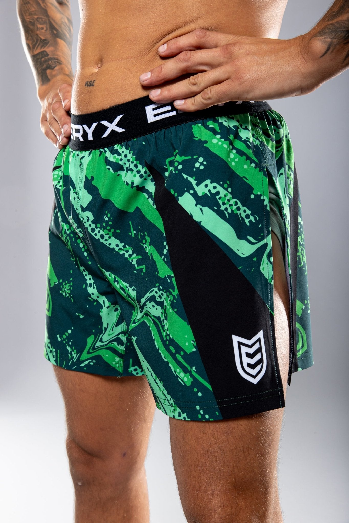 Eryx Green Flatline High Split MMA Shorts - Eryxgear