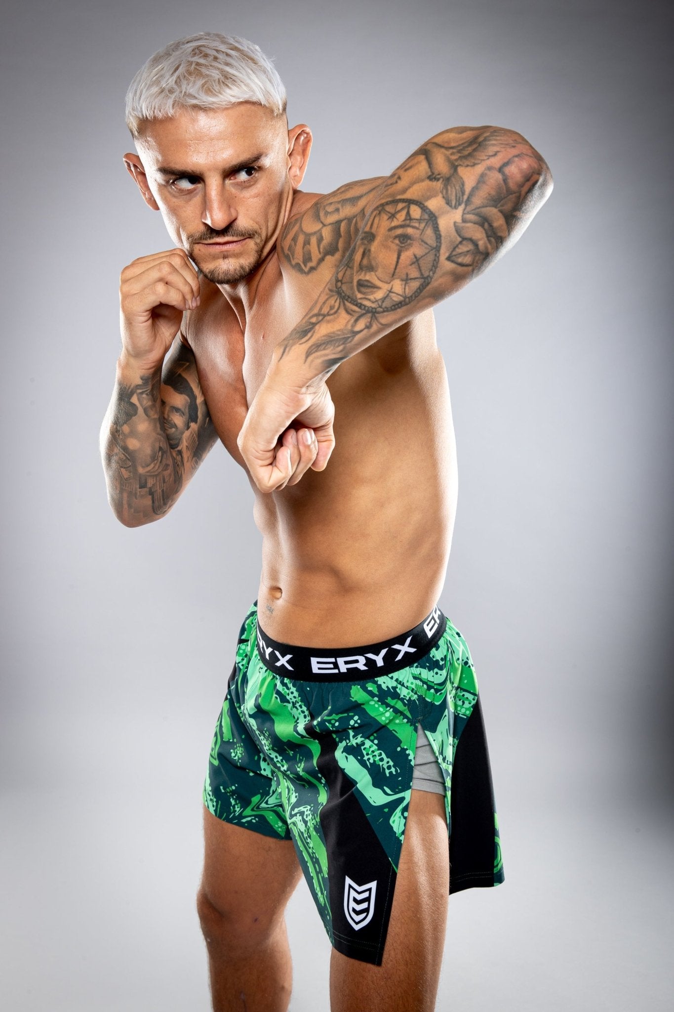 Eryx Green Flatline High Split MMA Shorts - Eryxgear
